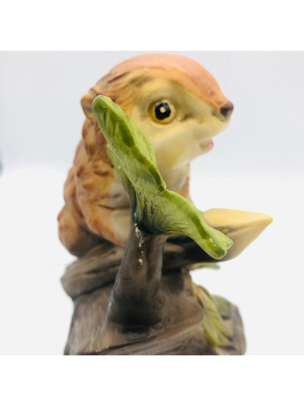 Vintage Hand-Painted Porcelain Beaver Figurine on Tree Flowers 5" - Picture 4 of 9